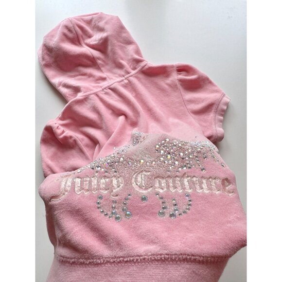 JUICY COUTURE Pink Cotton Velour Crystal Embellished Zip Up Hoodie, Size M - Picture 11 of 14